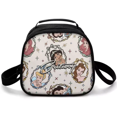 A custom Disney Princess lunch bag with a purple background and yellow font color option.