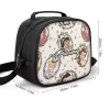 Side view of the Disney Princess lunch bag showing the mesh pocket holding a water bottle.  