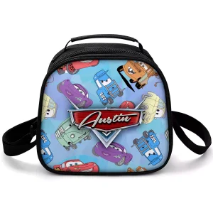 Side view of the Lightning McQueen lunch box, highlighting the durable top handle and the easy-to-use zipper.