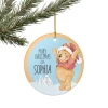 Hundred Acre Wood themed Christmas decor featuring the personalized Winnie the Pooh ceramic ornament.