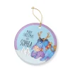 Pooh Bear and friends storybook illustration printed on a round ceramic holiday ornament.