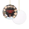 Personalized Stranger Things ornament hanging on a Christmas tree with festive lights.
