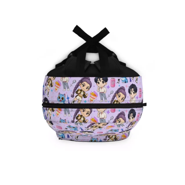 Child wearing Kpop Demon Hunters backpack for school.