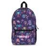 Purple Kpop Demon Hunters backpack with chibi Huntrix girls holding lightsticks, personalized with the child's name.