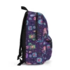 Side view of the purple Huntrix lightsticks Kpop backpack showing the mesh bottle pocket.