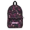 Black Kpop Demon Hunters backpack with the Huntrix Pink Venom typography toss in pink and black.