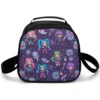 Side profile view of the purple Kpop Demon Hunters thermal cooler food storage bag showcasing zipper details.