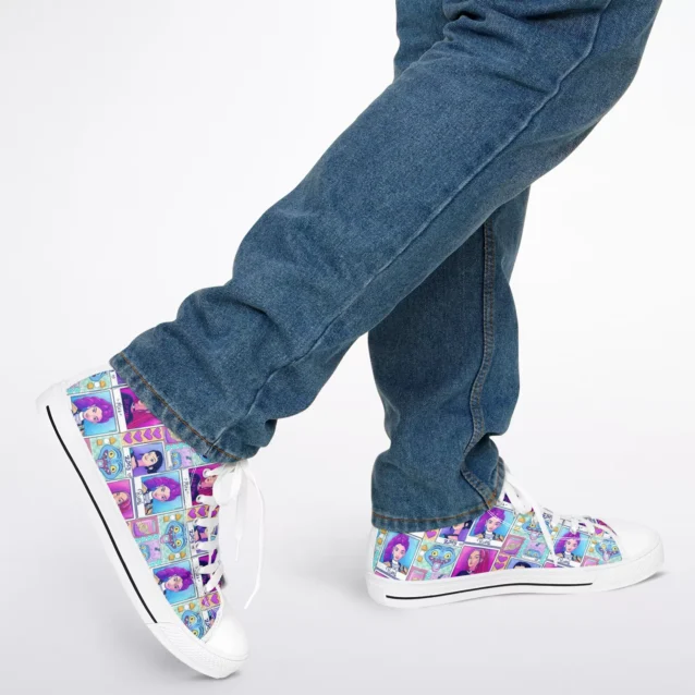 Action-ready kids' sneakers with a "Golden" era soundtrack-inspired visual aesthetic.