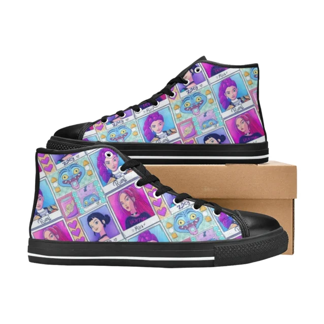 Top-down perspective of the pink canvas streetwear sneakers featuring Kpop idol Zoey.