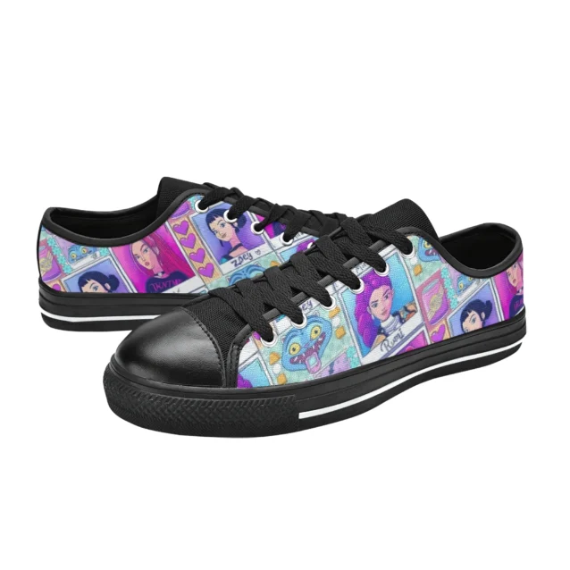 Close-up of the non-slip rubber sole on the Zoey Kpop Demon Hunters sneakers for children.
