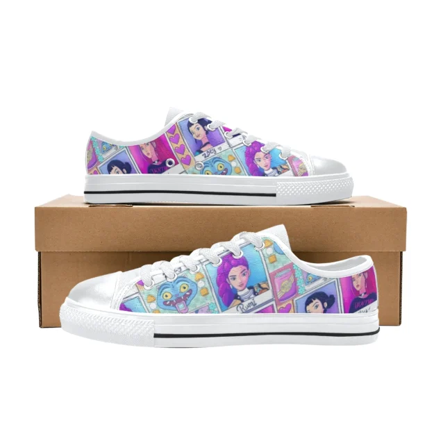 Front view of Rumi Kpop Demon Hunters shoes in a stylish midnight purple high-top design.