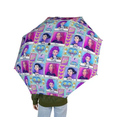 "Folded compact umbrella fitting inside a clear stadium-approved bag for Kpop concert."