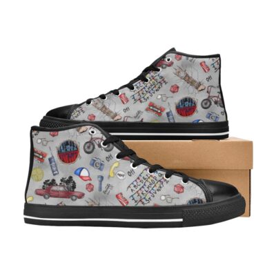 Side profile of retro 80s Stranger Things canvas sneakers for kids