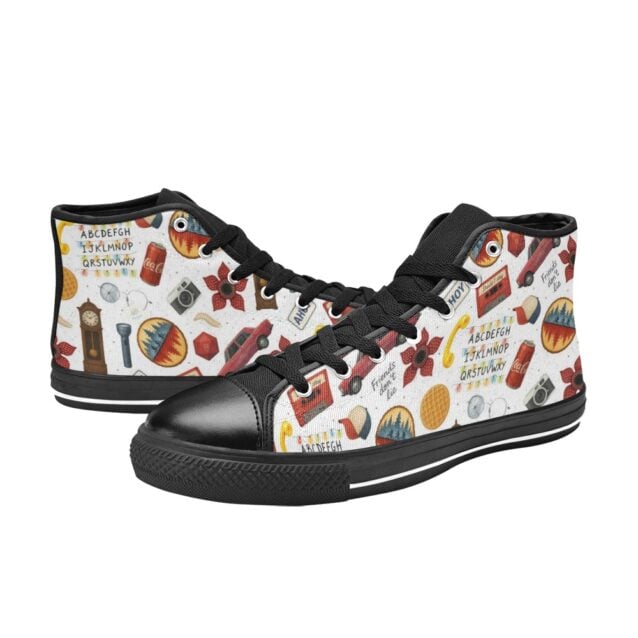 Durable black Stranger Things school shoes for kids.