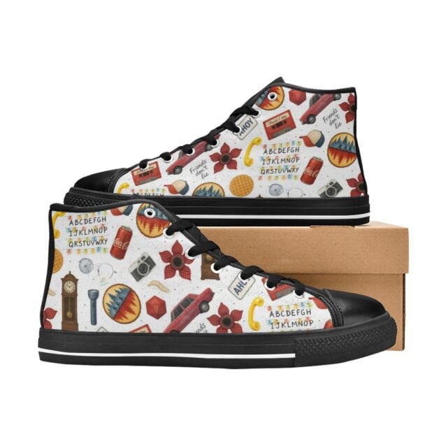 Close up of Demogorgon print on Stranger Things kids' sneakers.