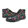 Back heel shot of the colorful retro geometric Stranger Things inspired kids canvas sneakers.