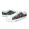 Front view of bright neon geometric 80s retro canvas sneakers for kids.