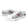 Side angle of the fun California summer-themed Surfer Boy Pizza retro 80s canvas sneakers.