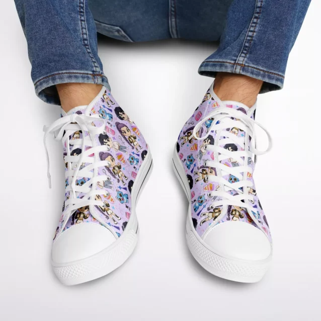 Kpop Demon Hunters footwear showcasing Rumi’s signature purple and hot-pink palette.