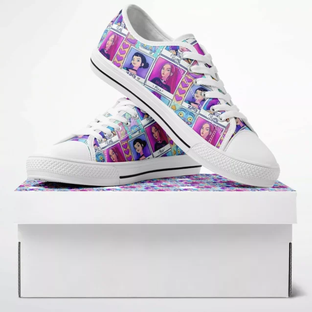 Low profile Kpop Demon Hunters Sneakers with secure metal eyelets and black laces.