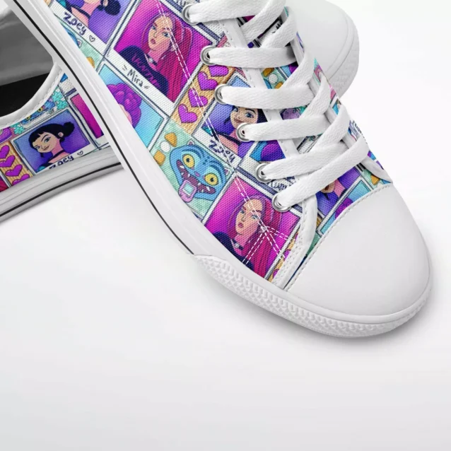 Side view of Kpop Demon Hunters Sneakers showing the scuff-resistant pleather toe.