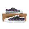 Front view of Surfer Boy Pizza themed canvas shoes for kids in bright pastel summer colors.