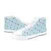 Detail of the heavy-duty rubber toe cap on the Upside Down high-top canvas shoes.