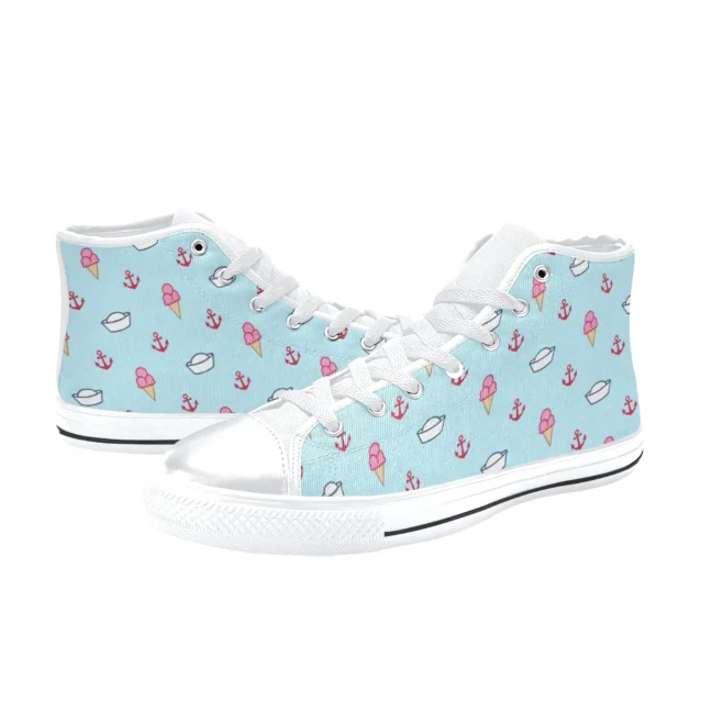 Detail of the heavy-duty rubber toe cap on the Upside Down high-top canvas shoes.