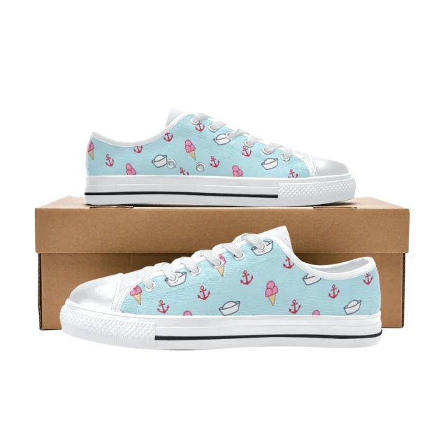 Close up of the clean white laces and metal eyelets on the Scoops Ahoy retro kids footwear.