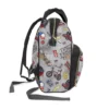 Side view of Stranger Things diaper backpack showing large water bottle pocket.