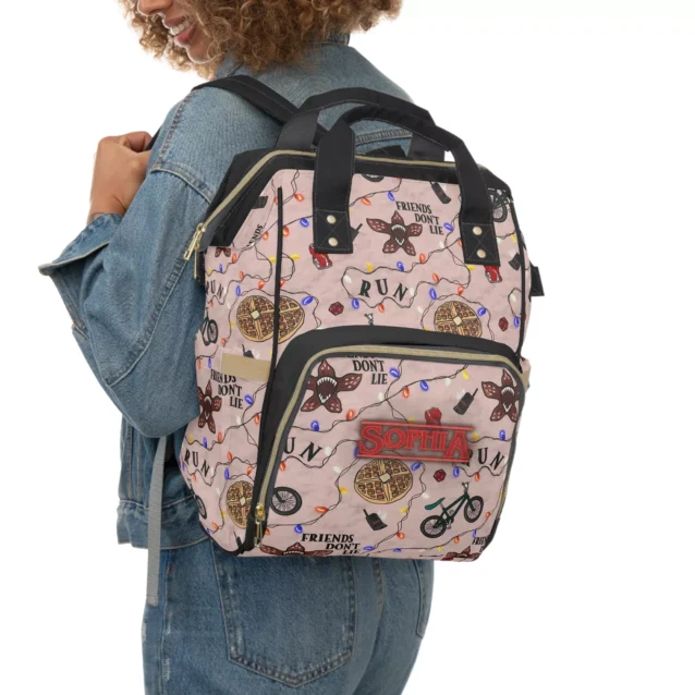 Stranger Things inspired nursery gear gift set with personalized backpack.