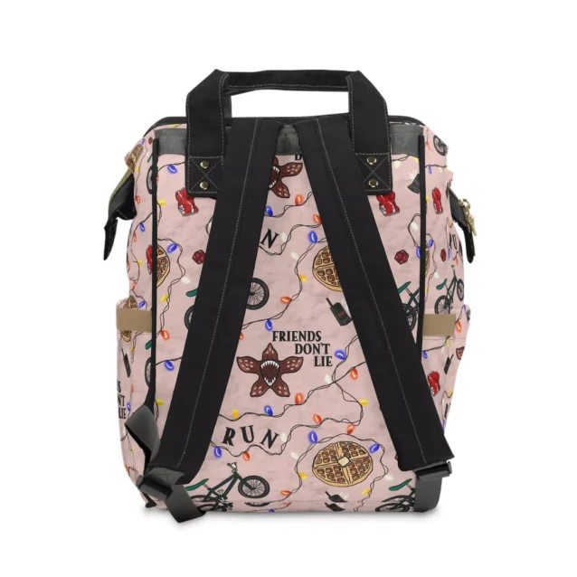 Detail of sturdy zippers and hardware on custom handmade diaper backpack.
