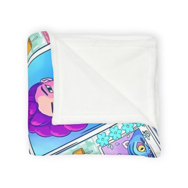 Soft fleece throw blanket with vibrant graphics of the HUNTR/X trio from the Netflix movie.