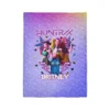 Soft fleece throw blanket with vibrant graphics of the HUNTR/X trio from the Netflix movie.