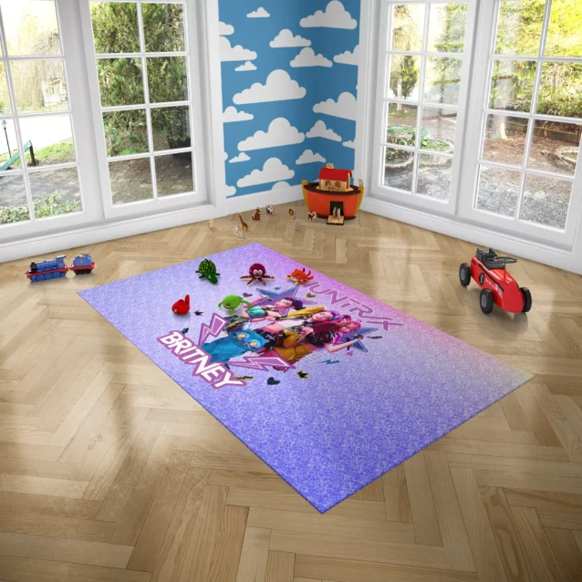 Close-up of the durable polyester finish on a Kpop Demon Hunters Rug.