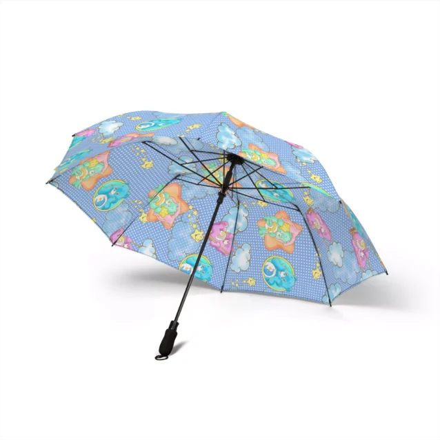 Black UV blocking internal coating inside the Care Bears travel sun umbrella.
