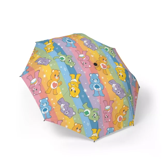 Shatter-resistant plastic top ferrule on the Care Bears children's dome umbrella.