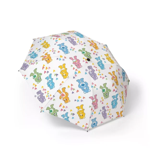 Top-down view of the 48-inch canopy of the official Care Bears windproof umbrella.
