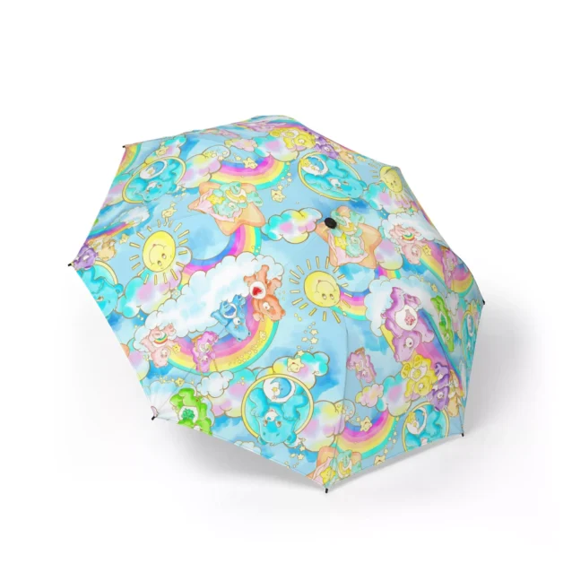 Rounded safety tips on the edges of the Care Bears toddler umbrella canopy.