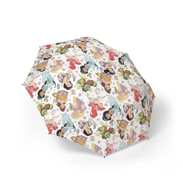 Compact Disney Princess folding umbrella neatly fitting inside a pink school backpack.