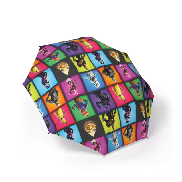 Compact-Fortnite-umbrella-fitting-in-clear-stadium-bag