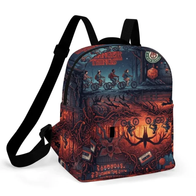 Stranger Things Upside-Down inverted frame custom mini backpack for toddlers and preschool kids.