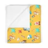Bright yellow custom personalized Bluey fleece throw designed for covering toddler beds and strollers during neighborhood walks.