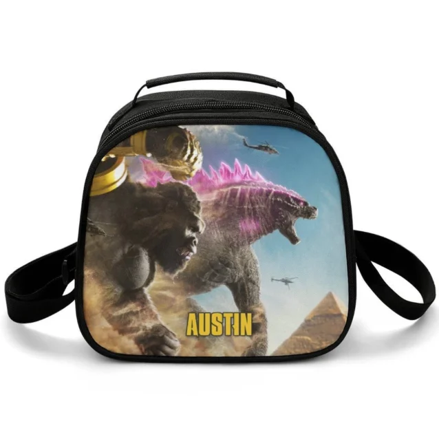 Classic Japanese Kaiju Godzilla custom printed kids lunchbox, showing vibrant monster movie artwork perfectly scaled for school cafeterias.