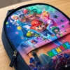 Closeup detail mockup layout of the custom Nintendo variant Super Mario Galaxy bookbag showcasing the high-definition print quality of Mario and Luma characters