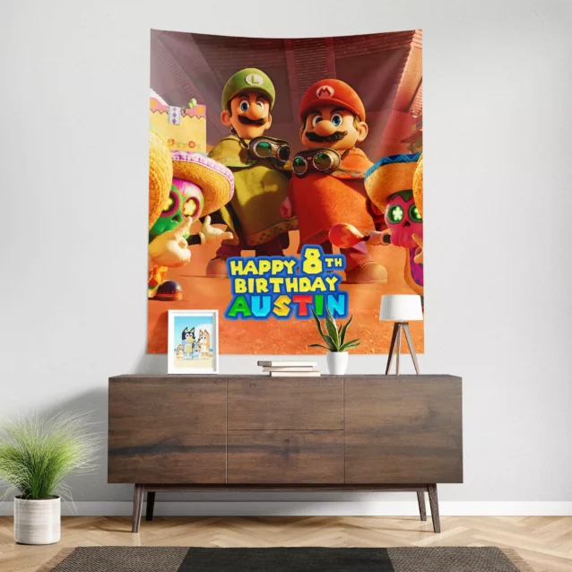 Nintendo theme personalized birthday poster with Lumas and stars.