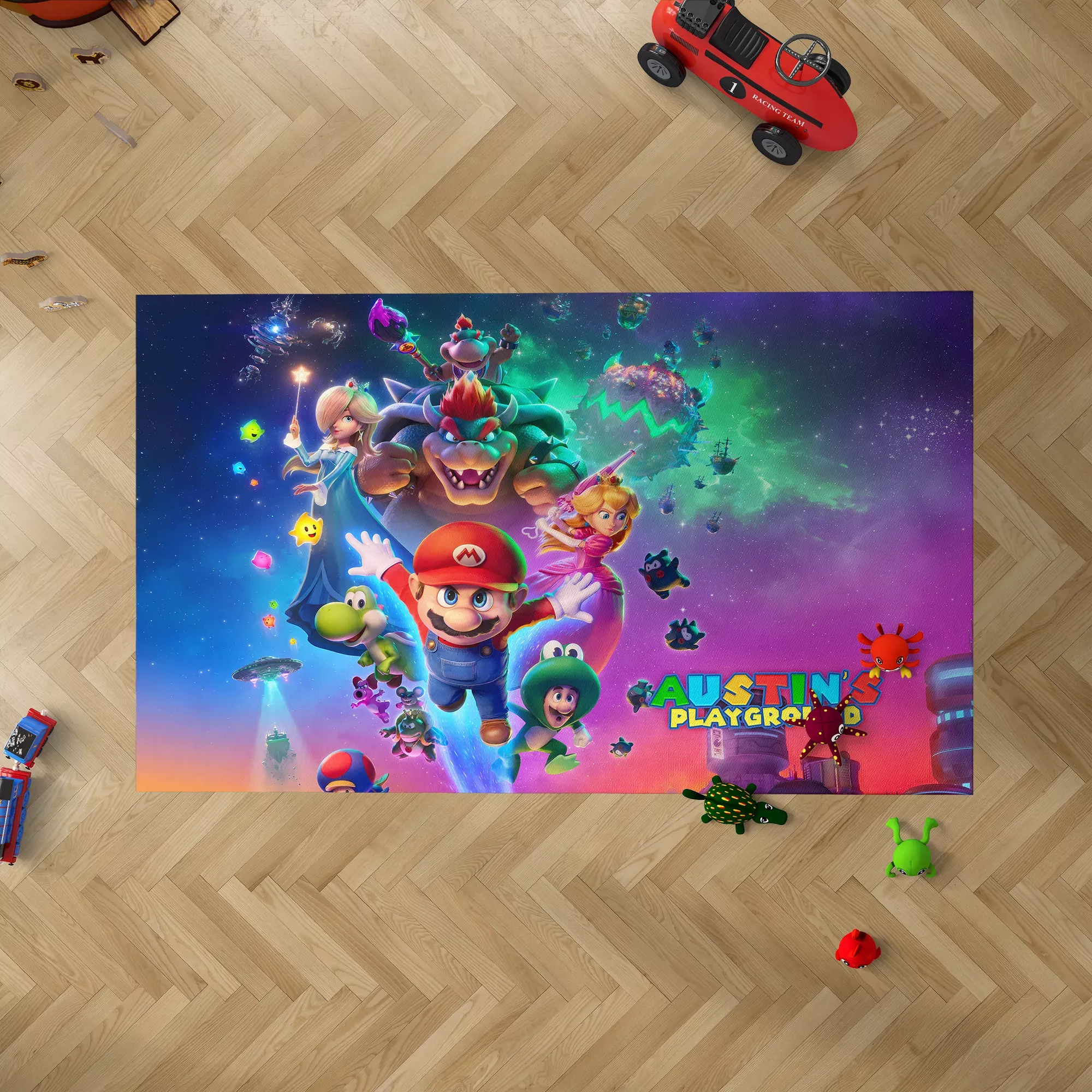 Custom Super Mario Galaxy Character Group Rug – Playroom Mat