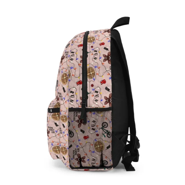 Personalized Hellfire Club rucksack layout showing structural mesh pockets for water bottles
