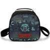 Durable carry handle stitch overview on a custom printed black Hellfire Club rucksack container.
