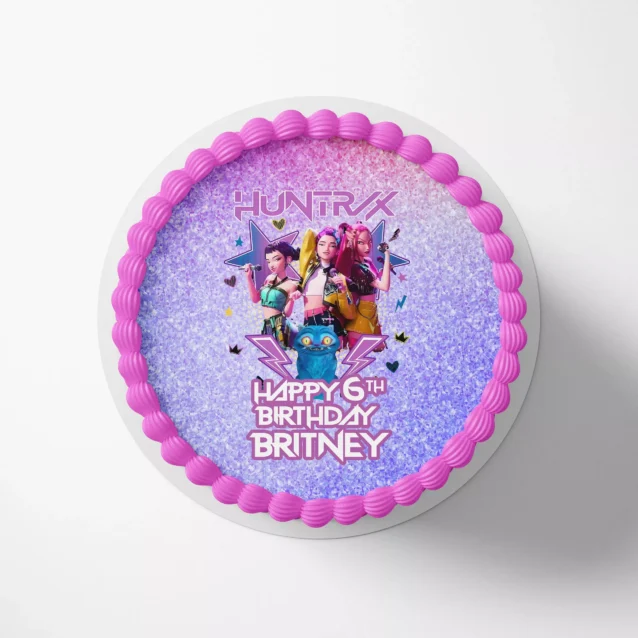Personalized Kpop Demon Hunter cake topper for round birthday cakes